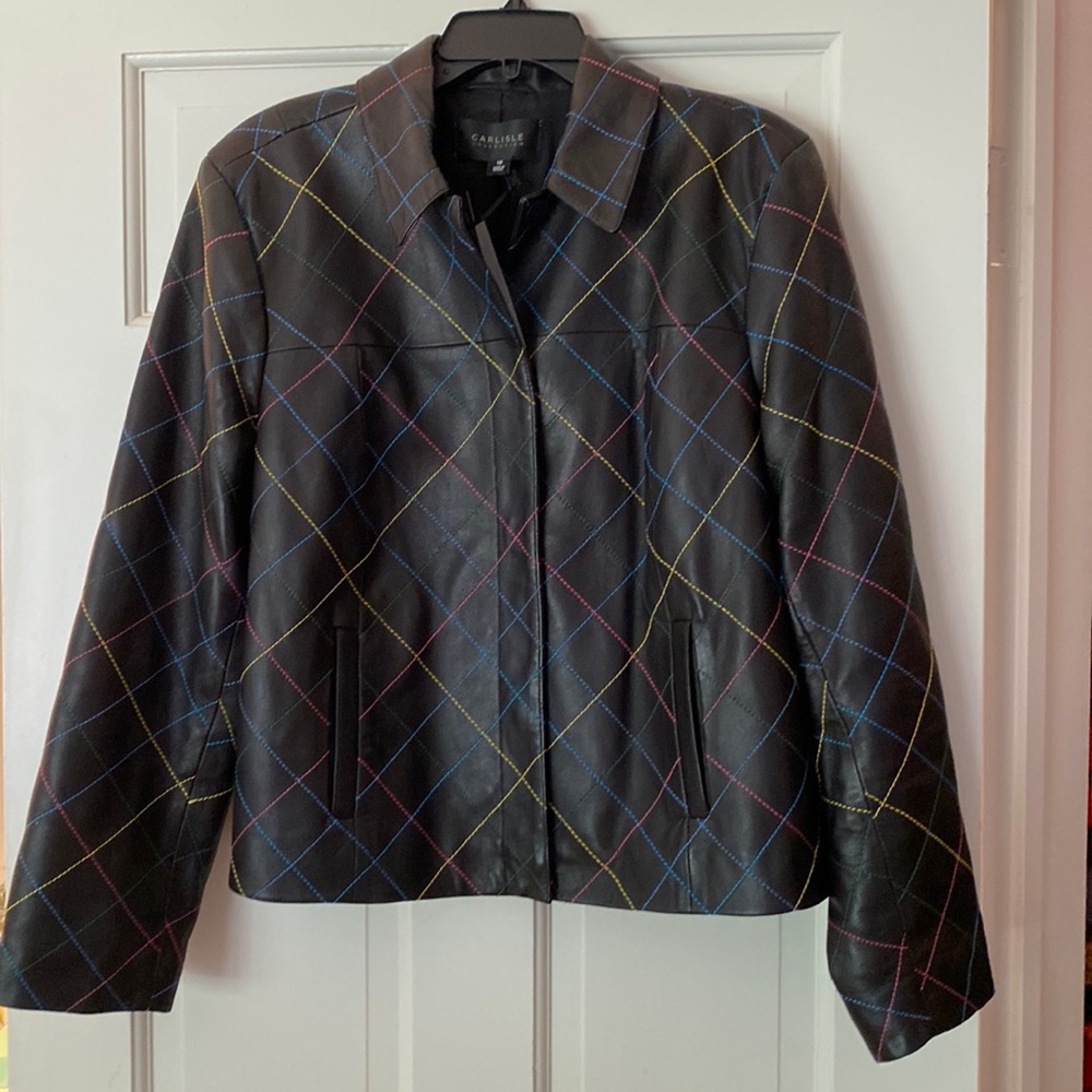 Genuine leather long sleeve cropped jacket